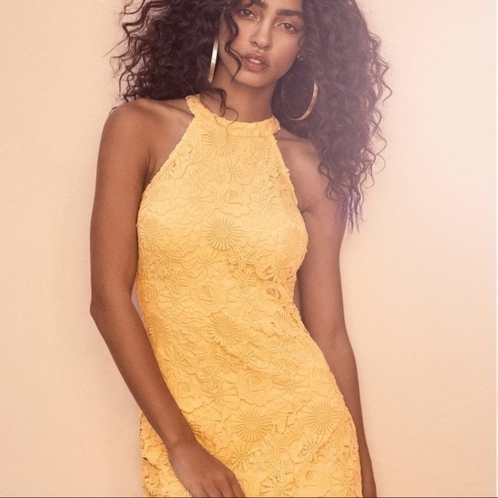 Lulu’s Love Poem Yellow Lace Mini Dress